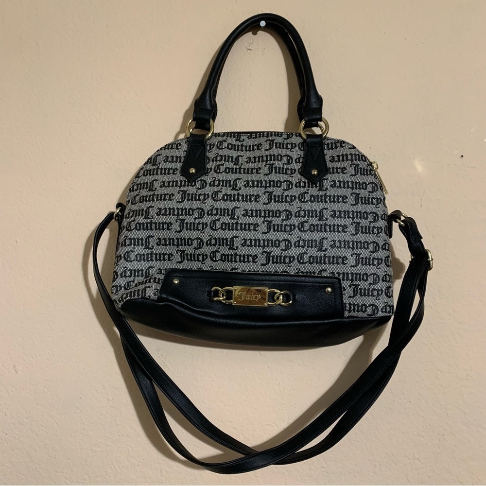 Juicy Couture Signature Gray Black Printed Canvas shoulder purse